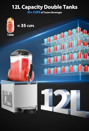 Commercial Slushie Machine, 2 Tanks 24L Frozen Drink Margarita Machine Smoothie Slushy Maker Stainless Steel 120V/60HZ for Restaurant Bar Party