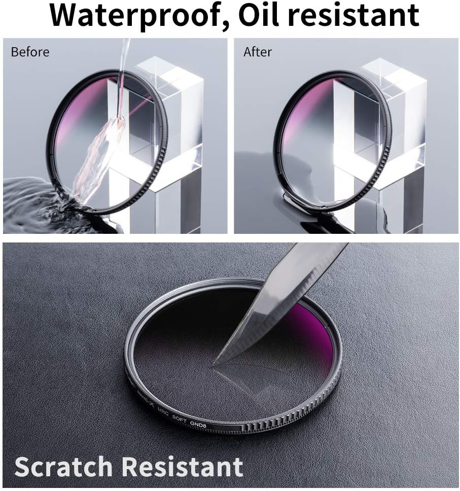 K&F Concept 77mm HD Soft GND8 Lens Filter, 3 Stop (0.9) Soft Graduated Neutral Density Filter with 28 Multi-Layer Coatings Waterproof/Scratch Resistant/Anti-reflectivity for Camera Lens
