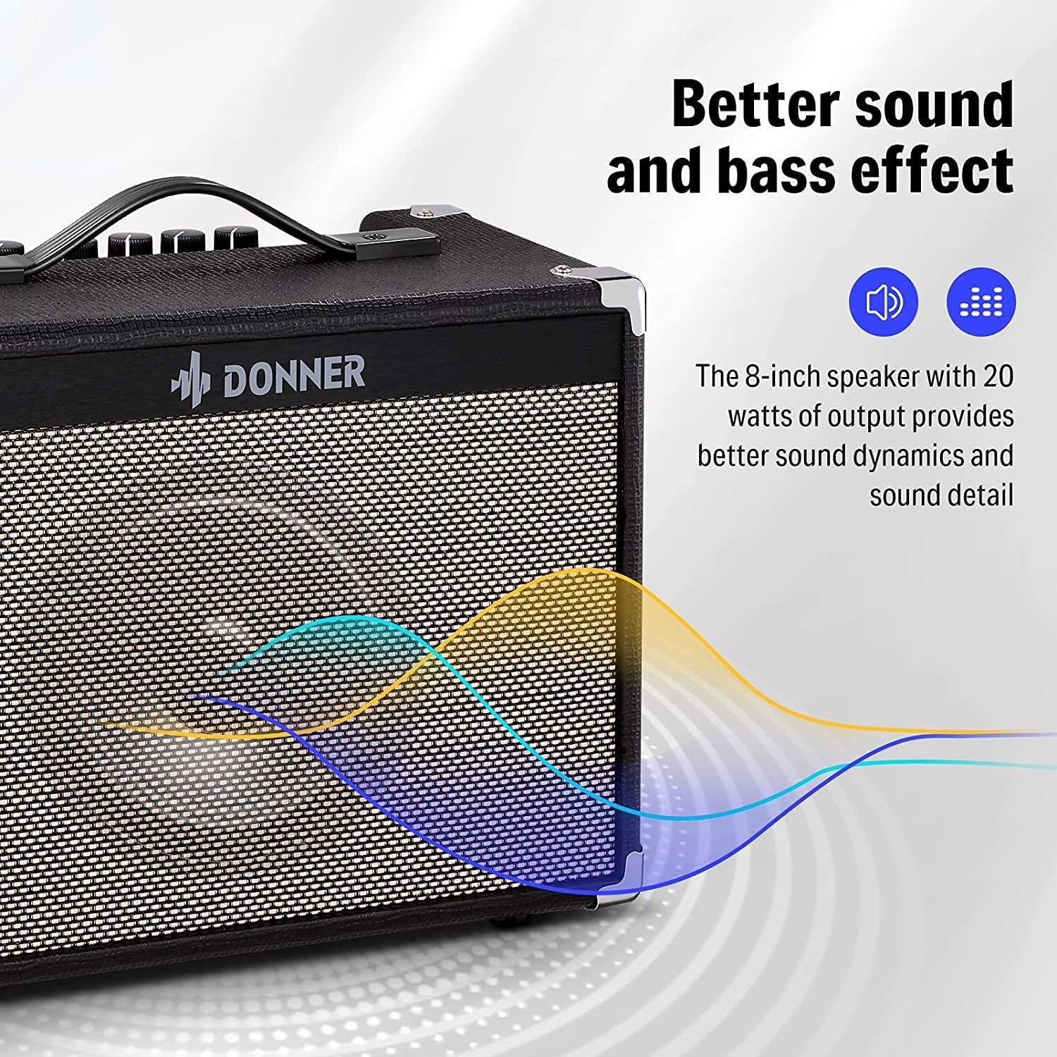 Donner Electric Guitar Amp 20W, Guitar Practice Amplifier Combo DA-20 with 8" Speaker， Clean & Distorted Dual Channel Sound Circuit Design