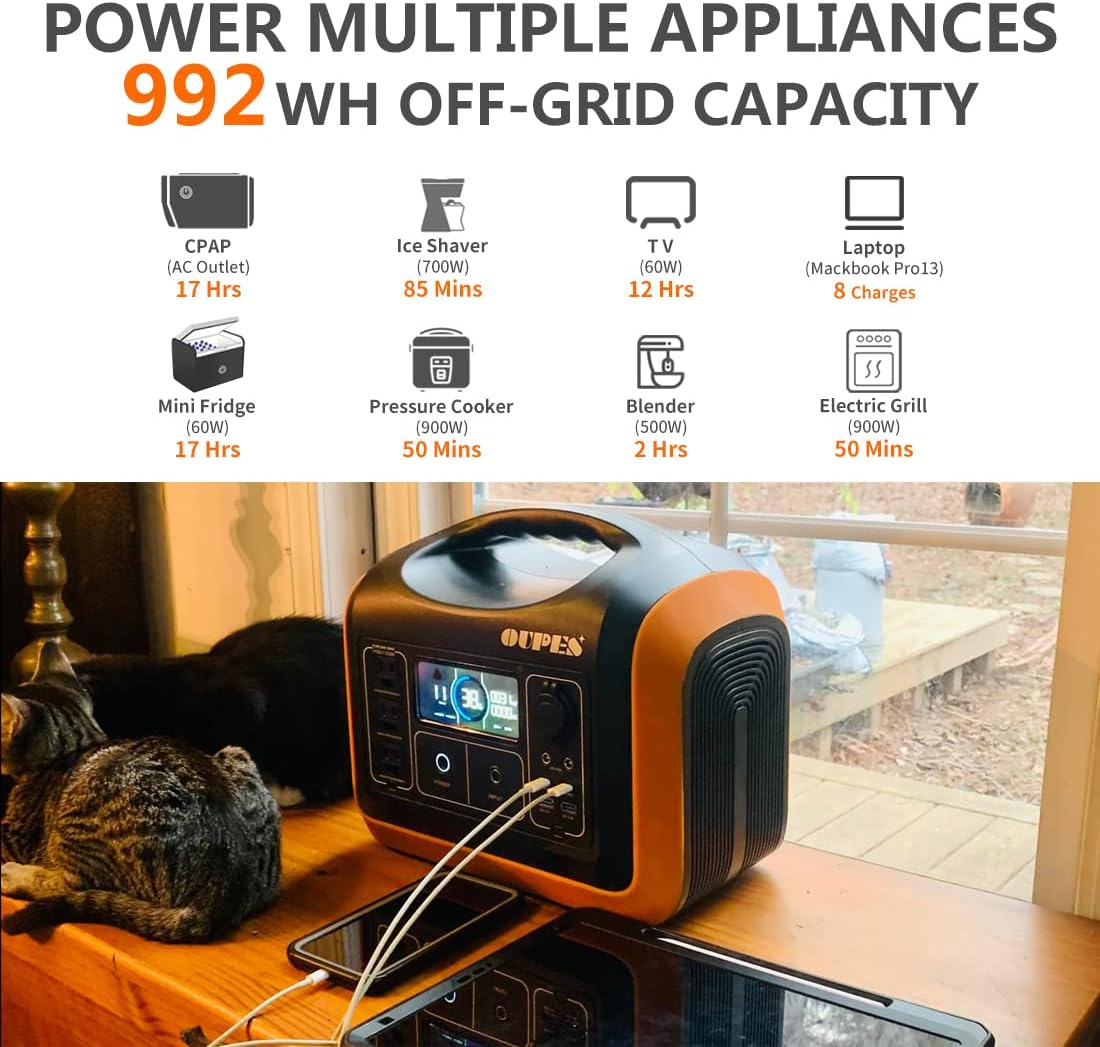 OUPES Solar Generator 1800W/1488Wh w/ 2 X 100W Foldable Solar Panel, Portable Power Station (Peak 4000W) 10 AC Outputs, LiFePO4 Battery w/ 3x 110V AC Outlets for Outdoors Adventure Travel Camping RV Emergency