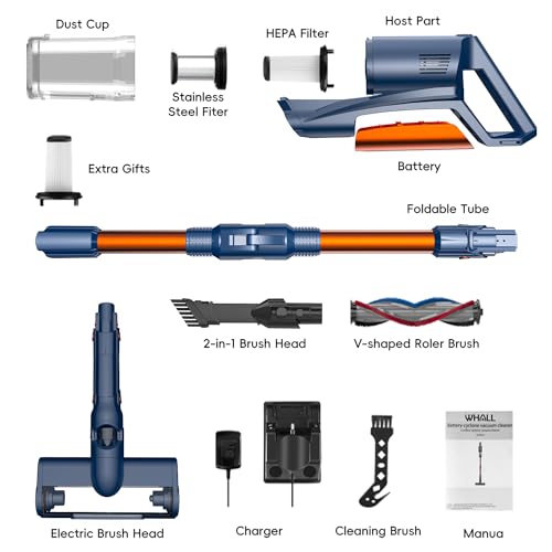 whall Cordless Vacuum Cleaner, Upgraded 25Kpa Suction 280W Brushless Motor Cordless Stick Vacuum Cleaner, Lightweight Handheld Vacuum for Home Pet Hair Carpet Hard Floor, up to 55mins Runtime