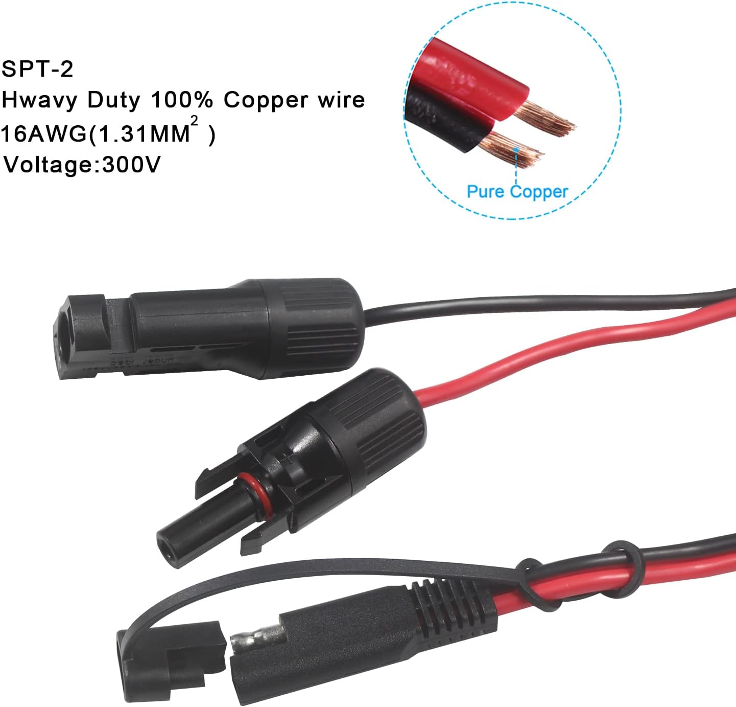 Solar Panel Connector to SAE Cable - 2Ft 10AWG PV Panel Male and Female Connectors to SAE Quick Release Plug Power Cable with SAE Polarity Reverse Adapter for Solar Battery Generator, IP67 Waterproof
