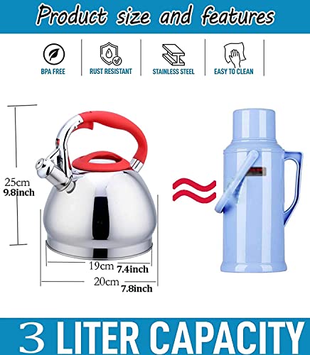 Stovetop Teapot, Stainless Steel Whistling Teapot, 3L Hot Water Boiler, Kitchen Stove Hot Teapot, Teapot, Teapot for Hot Water