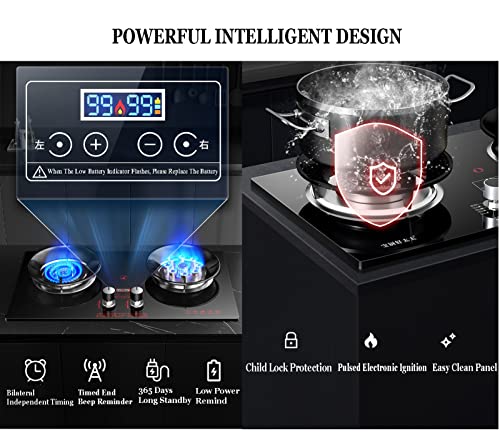 Gas Stove Cooktop 2 Burners,Portable Stainless Steel Built-in Gas Hob LPG/NG Dual Fuel Easy to Clean for RVs, Apartments Kitchen Stove