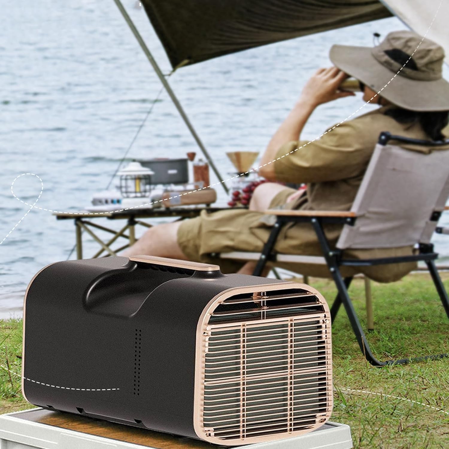 Portable Air Conditioner, 4777BTU Tent Air Conditioner, 600W Low Power Consumption, DC or AC, Dehumidification, 3 Wind Speeds,Camping Tent, No drainage,Outdoor,RV, Car, Truck, Van
