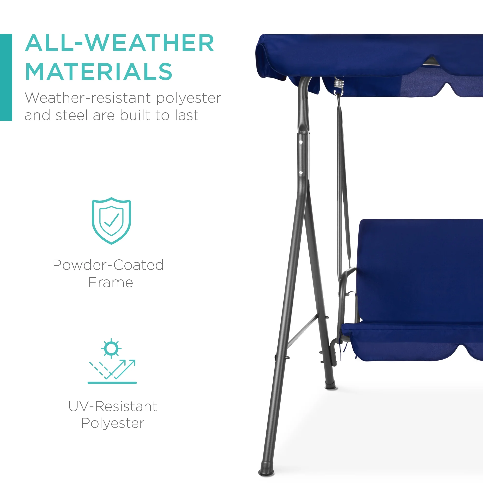Best Choice Products 2-Person Outdoor Large Convertible Canopy Swing Glider Lounge Chair w/ Removable Cushions - Blue