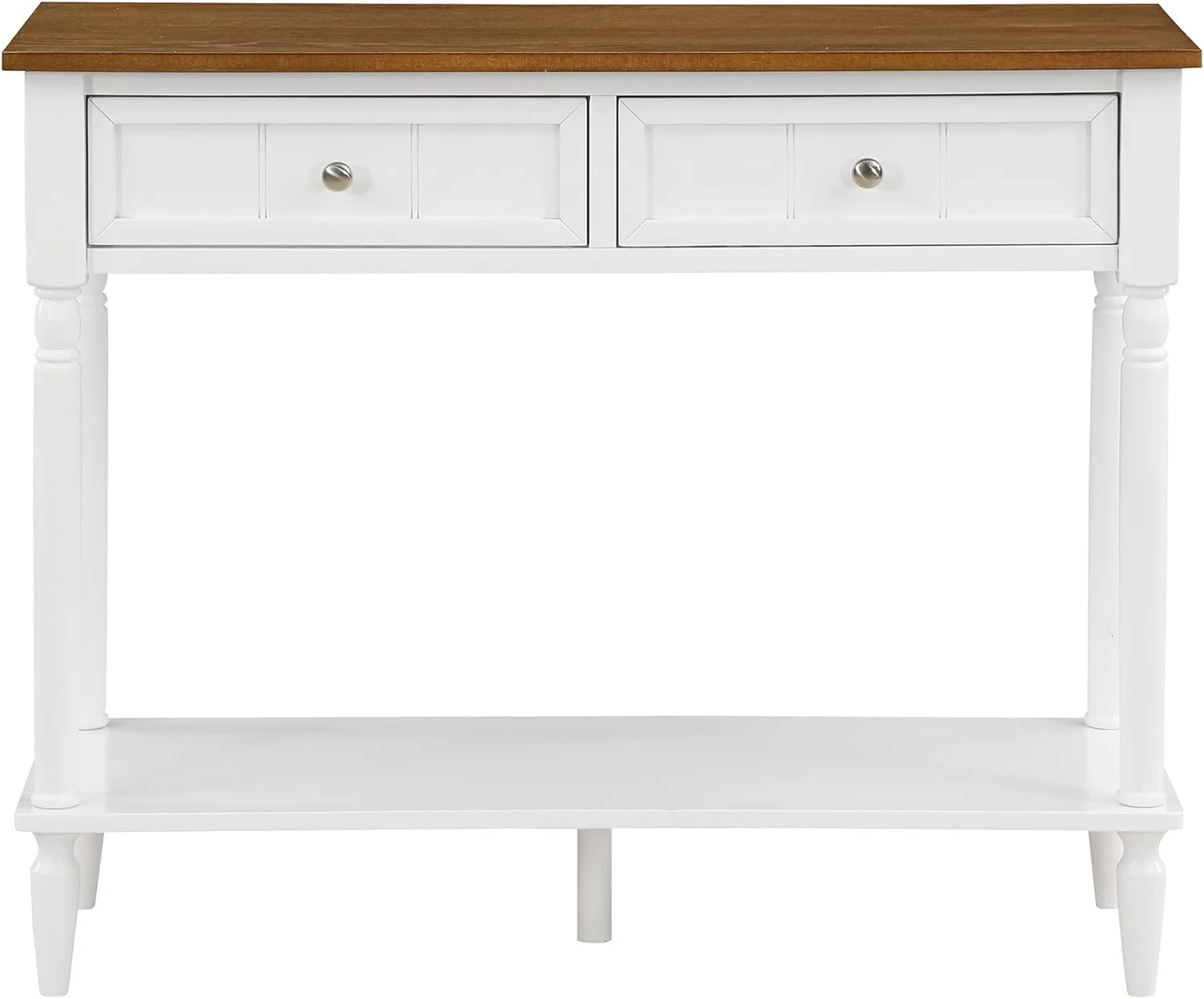 French Country 2 Drawer Hall Table With Shelf, Driftwood/White