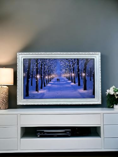 TV frame for Samsung The Frame TV, fits 32,43, and 50 inch TVS. Distressed White Finish (not for use with other models) Handmade wood ornate TV Frame