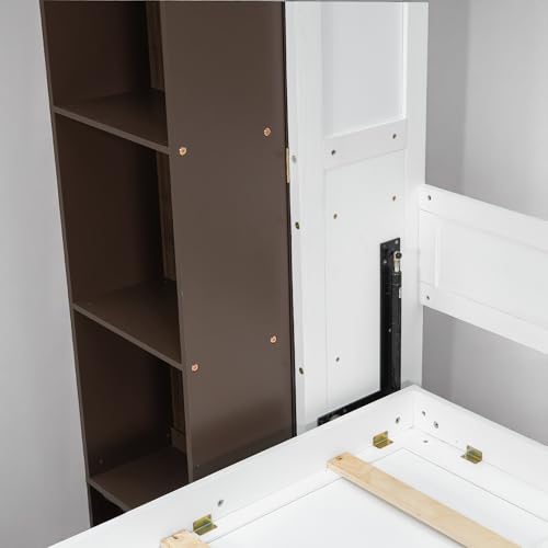 MERITLINE Foldable Hidden Queen Murphy Bed Cabinet with Storage Bookshelf Bookcase, Wood White Murphy Wall Bed with Storage Shelves for Adults (Espresso)