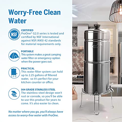 ProOne Traveler+ Stainless-Steel Gravity Water Filter System