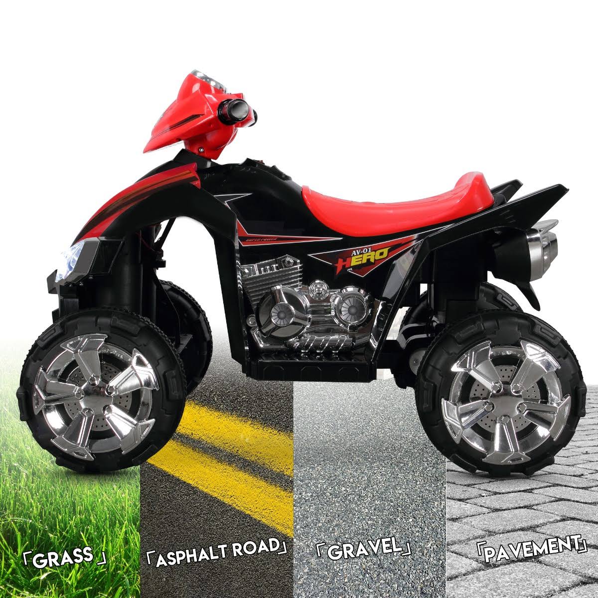 Kidzone Kids Ride on ATV Car 12V Toy Electric 4 Wheel Power Quad w/ Built-in LED Headlights, Red