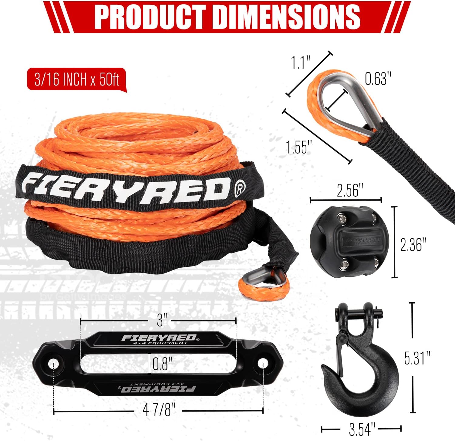 FIERYRED 8500 lbs Synthetic Winch Rope Cable Kit 3/16 50FT Winch Rope with Winch Stopper Forged Hook Fairleads Orange Winch Line Cable Kit for 4WD Off Road ATV UTV SUV Pack of 2