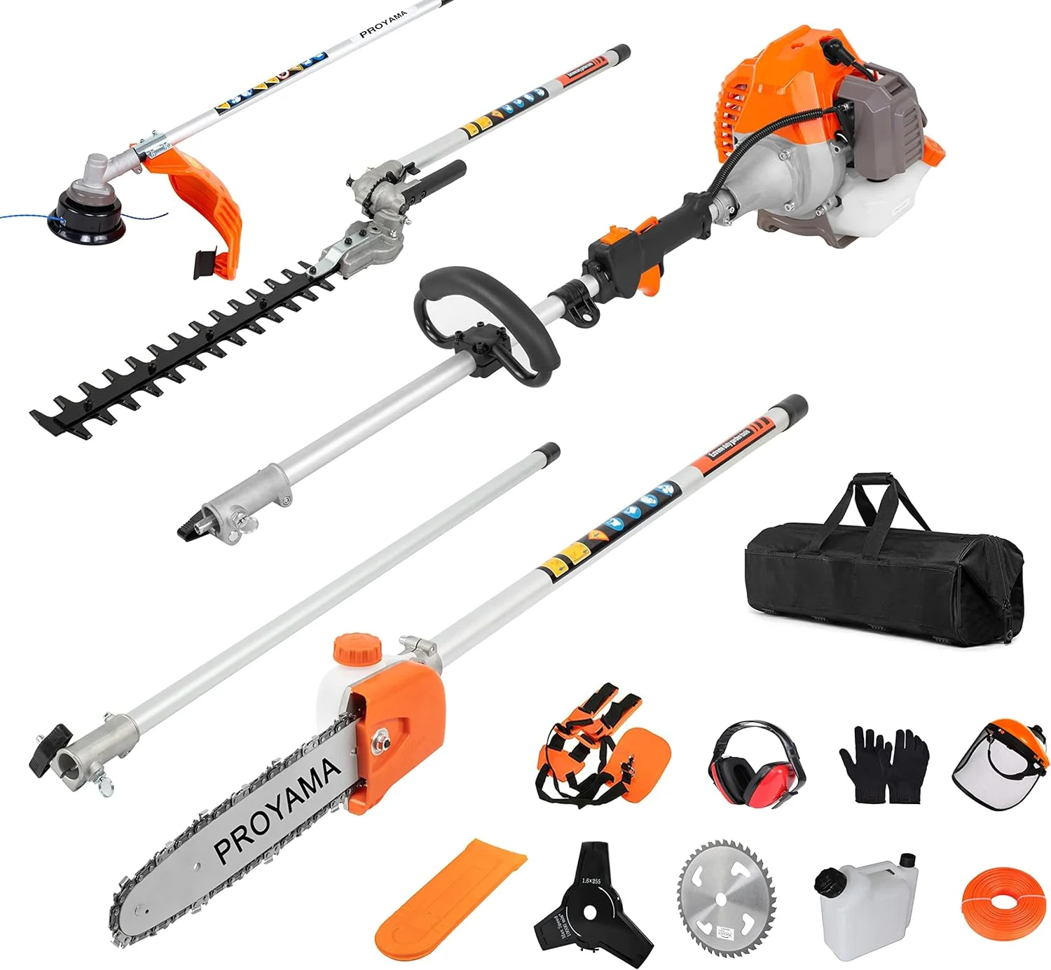 PROYAMA Powerful 42.7cc 5 in 1 Multi functional Trimming Tools,Gas Hedge Trimmer,Weed Eater,String Trimmer, Brush Cutter,Pole Saw with Extension Pole - Curated Treasures Market