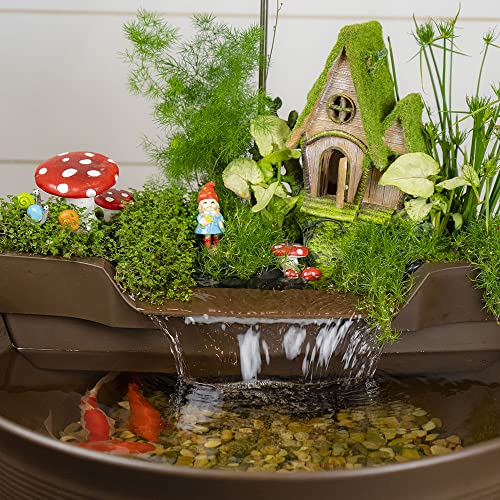 Aquascape AquaGarden Container Water Feature Kit – Indoor & Outdoor Mini Pond with Waterfall Fountain, Pump & Filtration for Home & Patio, Brown