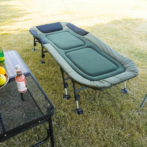 XXL Camping Cots for Adults 330Lbs with Carry Bag, Heavy Duty Folding Bed with Soft Padded Cushion, Portable Military Cot for Hunting, 180° Adjustable Reclining Outdoor Lounger
