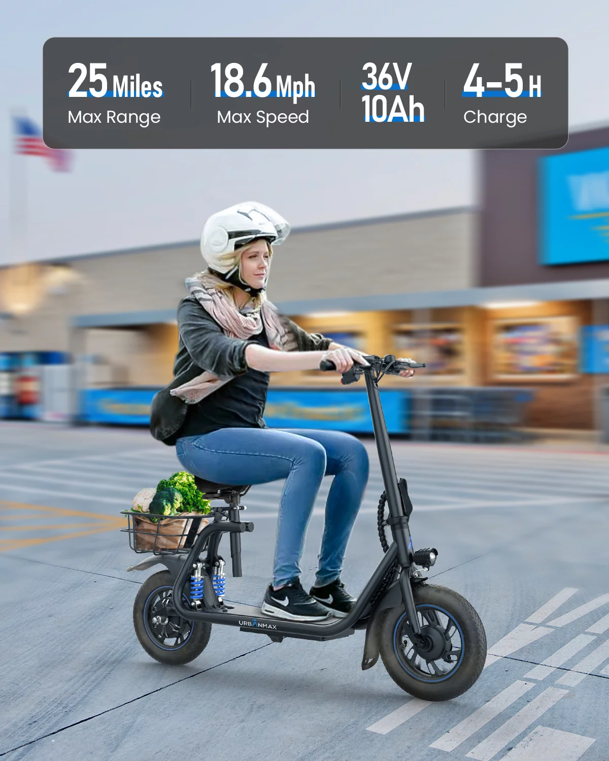 URBANMAX C1 Pro Electric Scooter Adults with Dual Shock Absorbers Up to 25 Miles 18.6MPH 450W Powerful Motor Folding Scooter Electric for Adults with Seat & Carry Basket