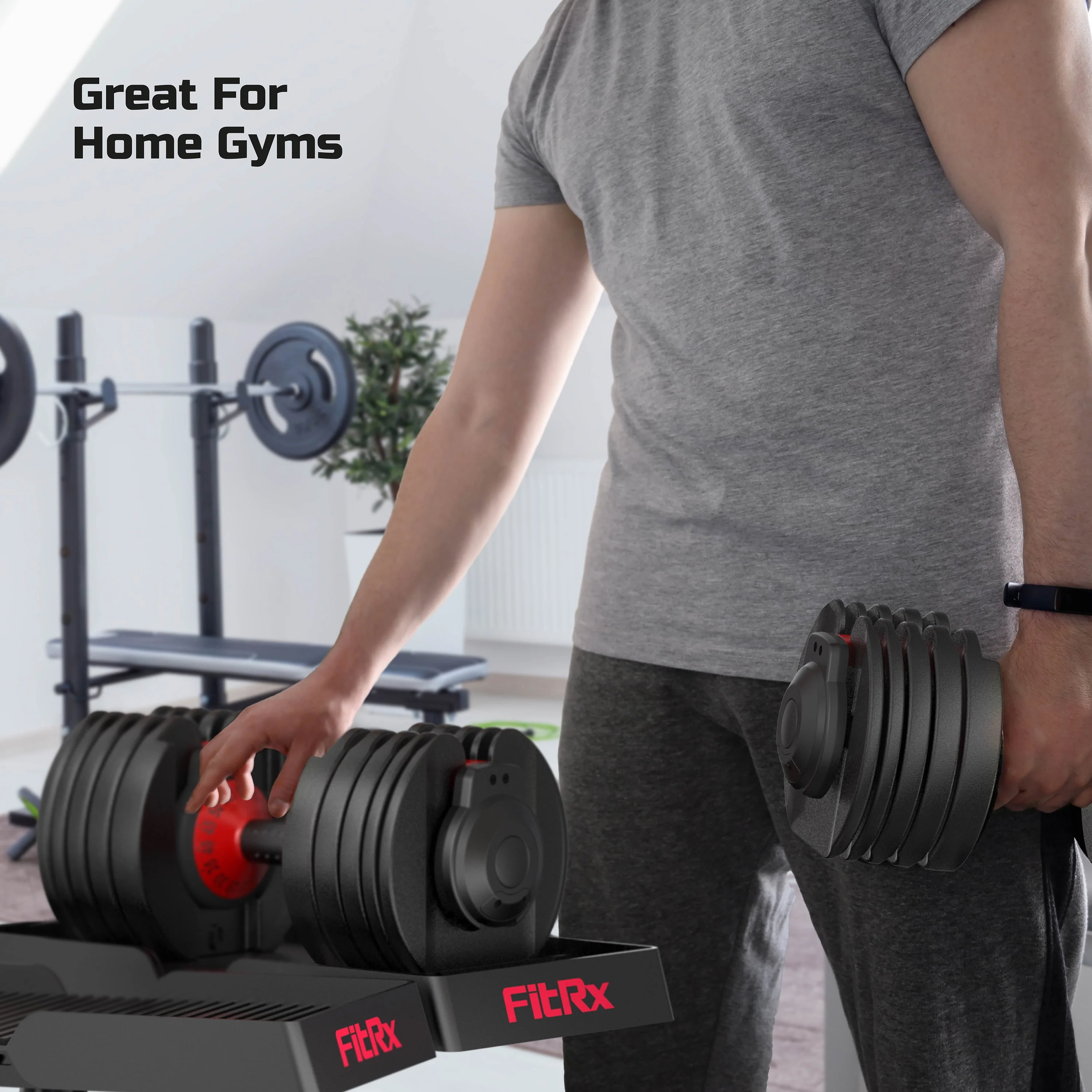 FitRx SmartBell, Quick-Select Adjustable Dumbbell, 5-52.5 lbs. Weight, Black, Single