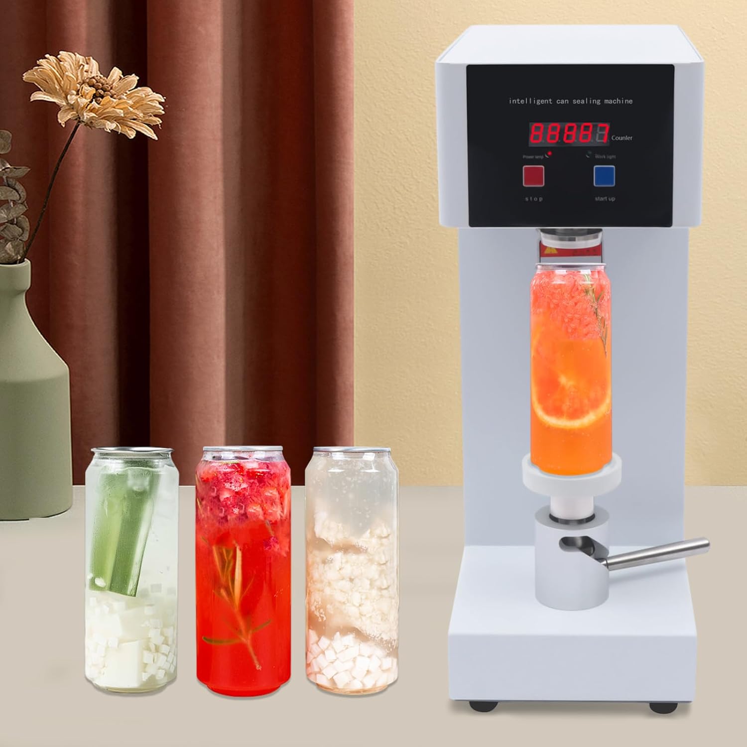 Automatic Can Sealing Machine, 2.2Inch Sealing Machine, 14.5-20Cm Height Impulse Sealer, Suitable for Use at Home, Bar, Cafe, Restaurant, Beverage Store, Fast Food Restaurant