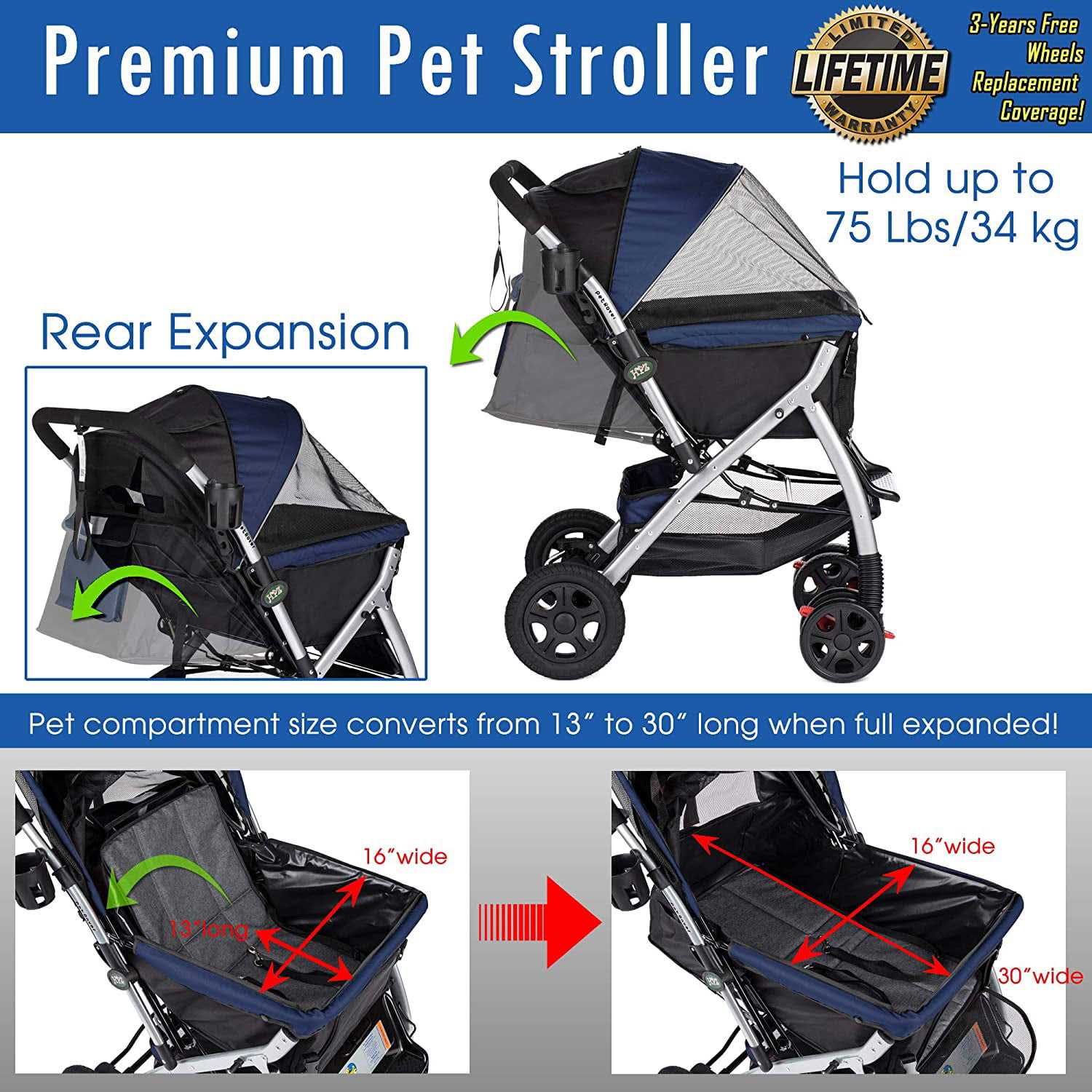 HPZ Rover Premium Heavy Duty Pet Stroller - Pet Supplies online store