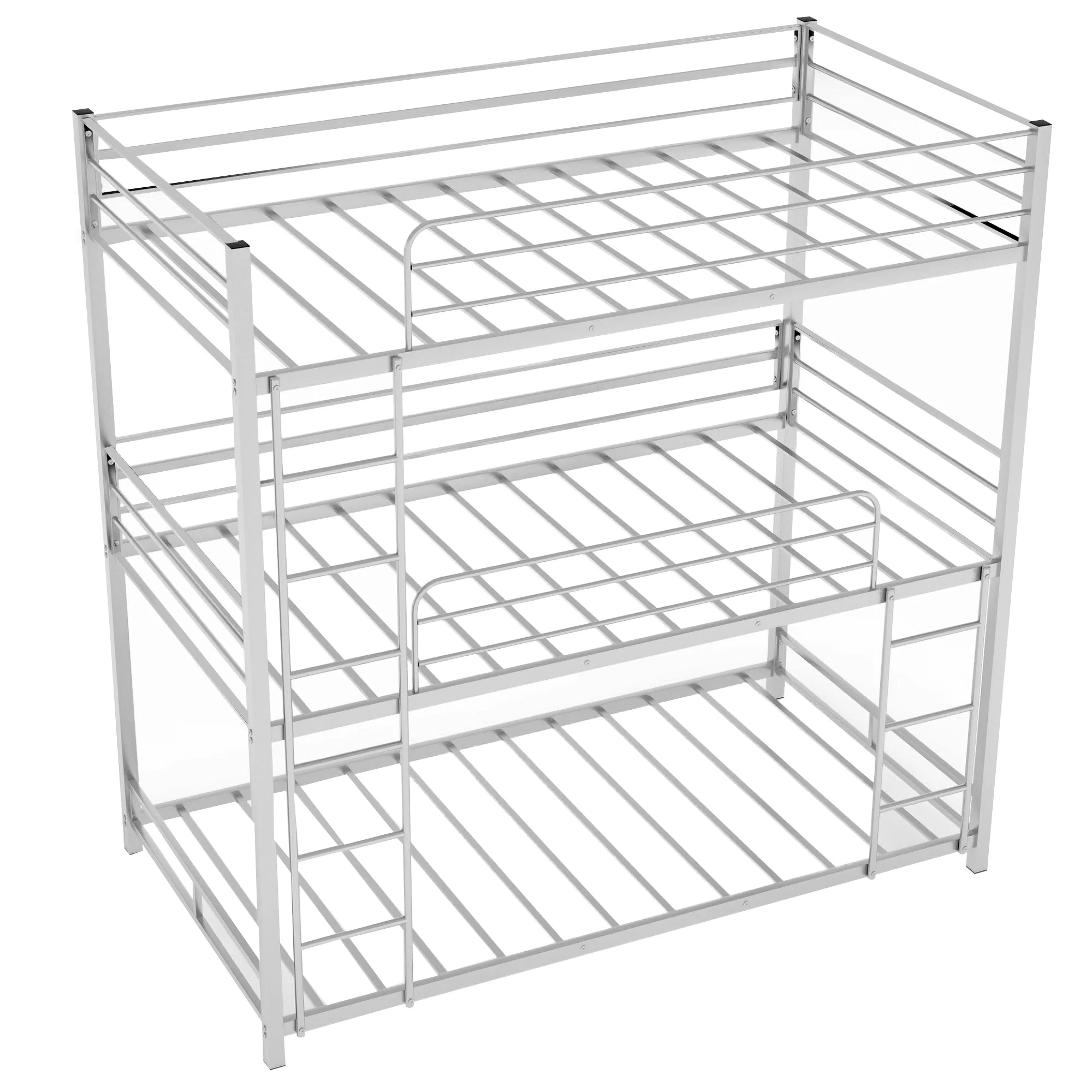 CHURANTY Metal Triple Bunk Bed Twin Over Twin Bunk Bed with Ladder and Safety Guardrail 3 Bunk Bed for Living Room Bedroom, Sliver