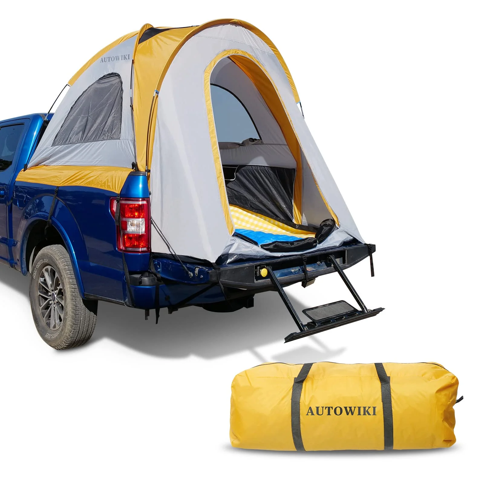 AUTOWIKI Truck Bed Tent Full Size for 5.5-5.8 ft Pickup Truck Bed Tent 2 Person Camping Oxford Cloth PU fit for Ford Chevy Dodge GMC Toyota Tundra Orange & Gray