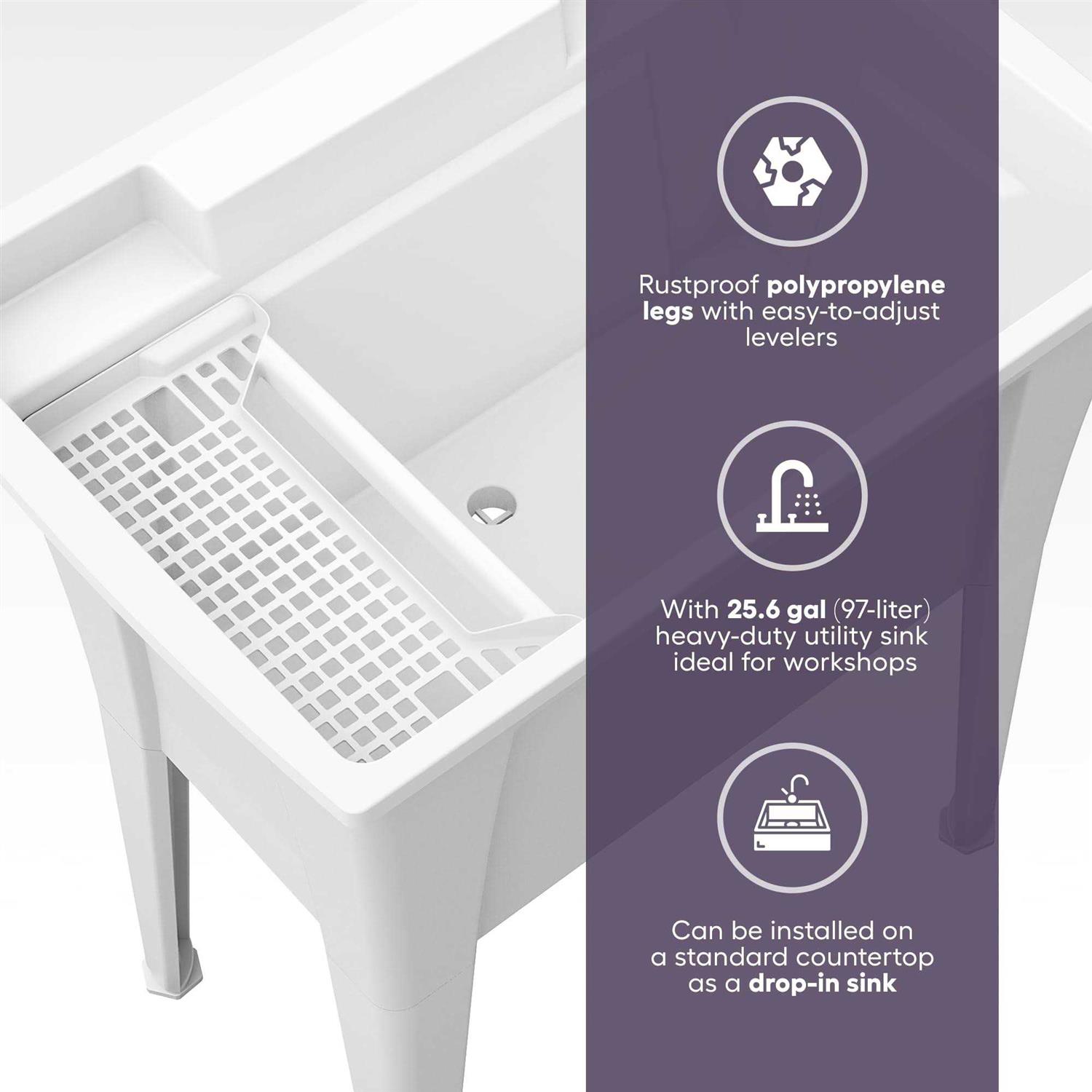 32” Utility Sinks for Laundry Room, Garage, Garden, Basement – Noah William Home Indoor and Outdoor Polypropylene Basement Wash Tub - Shop Hardware Tools Online Store
