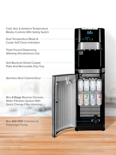 Brio Commercial Grade Bottleless Ultra Safe Reverse Osmosis Drinking Water Filter Water Cooler Dispenser-3 Temperature Settings Hot, Cold & Room Water - UL Approved