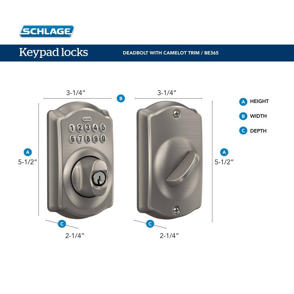 Schlage Camelot Keypad Combo Pack with Accent Lever - Satin Nickel