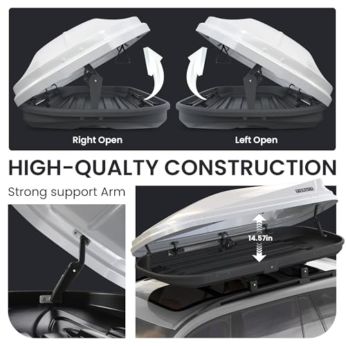 White Rooftop Cargo Box Carrier Large 21 Cubic Feet Car Top Mount Travel Luggage Storage,Dual Side Opening,Heavy Duty Waterproof Roof Storage Box Extra Keys,75.98" L x 31.5" W x 14.96" H
