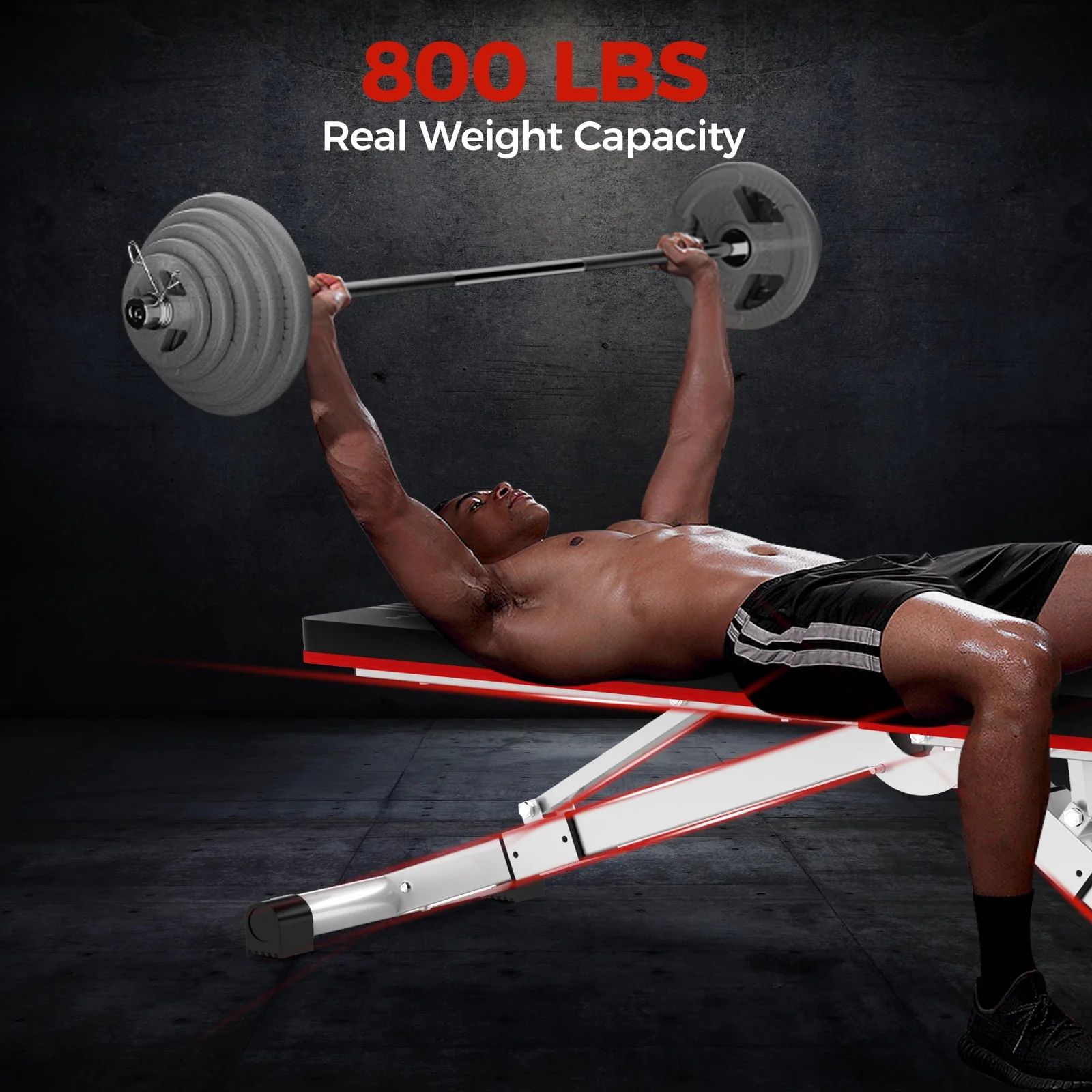 Pooboo Dumbbell Bench Workout Foldable Weight Bench 600 lbs with 6 Incline Adjustable and Thickened 5 Layer Structure gym bench Strength Training Bench for Home Training