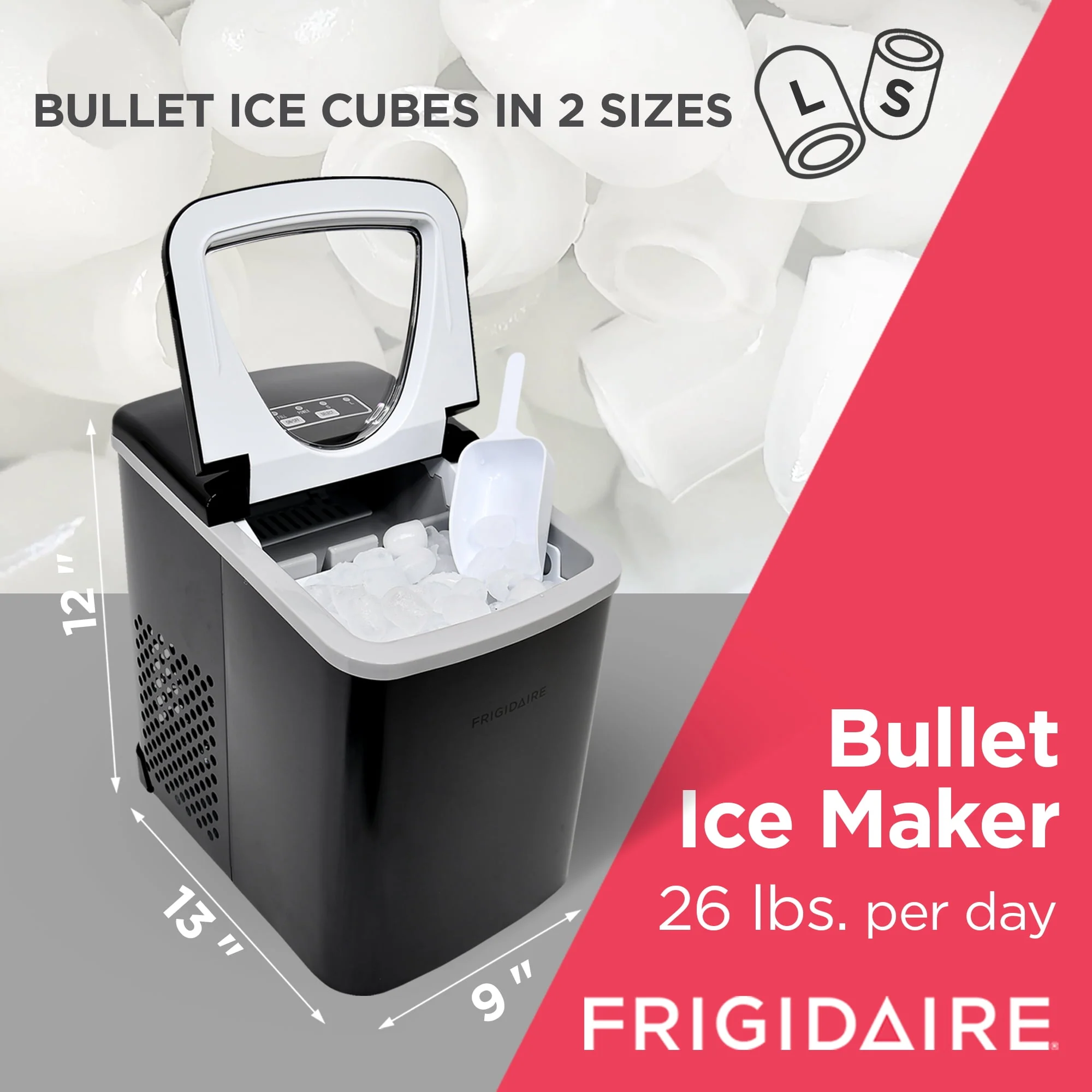 Frigidaire 26 lb. Countertop Ice Maker (Ice Nuggets) EFIC117-SS, Black Stainless Steel
