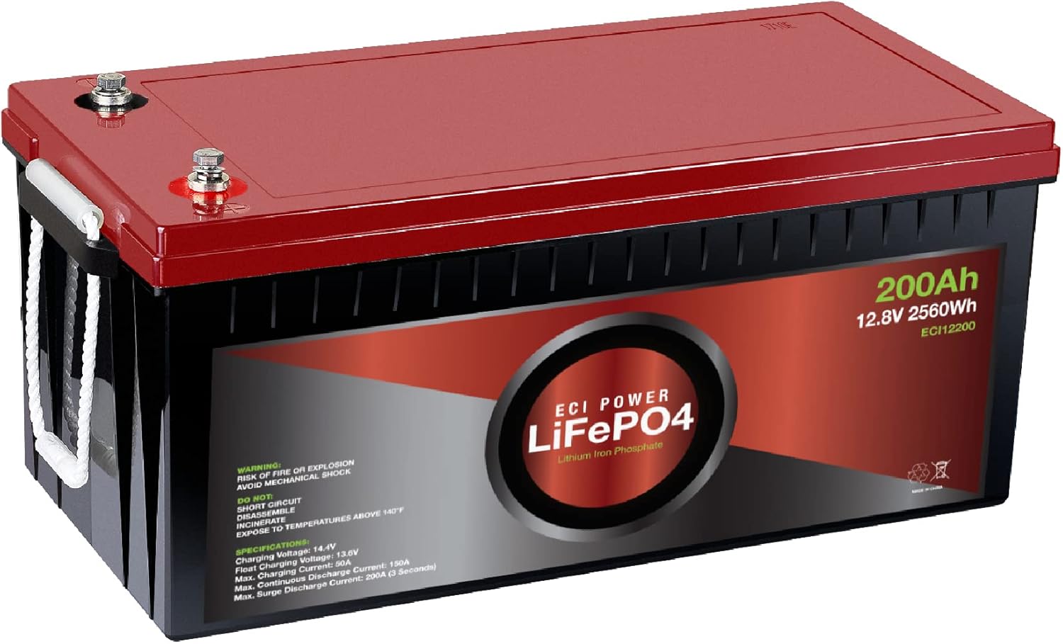 ECI Power 12V 200Ah Lithium LiFePO4 Deep Cycle Rechargeable Battery | 2000-5000 Life Cycles & 10-Year lifetime | Built-in BMS | Perfect for RV, Solar, Marine, Overland, Off-Grid Applications