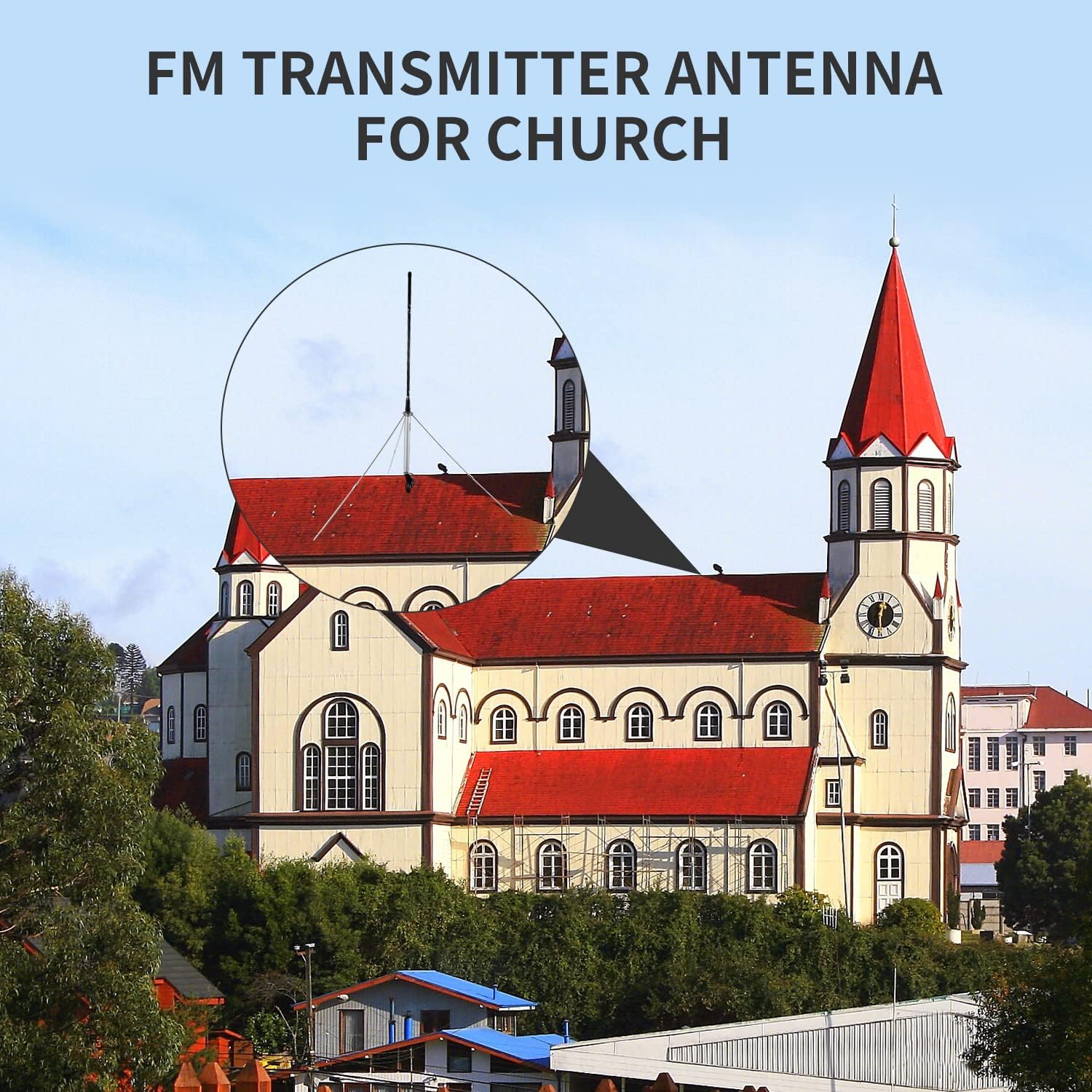 FMUSER FM Transmitter Antenna Outdoor, 1/4 Wave Professional GP Antenna for 87-108mhz 0.5w-100w FM Broadcast Transmitter, Waterproof FM Antenna with 8M TNC/BNC Cable