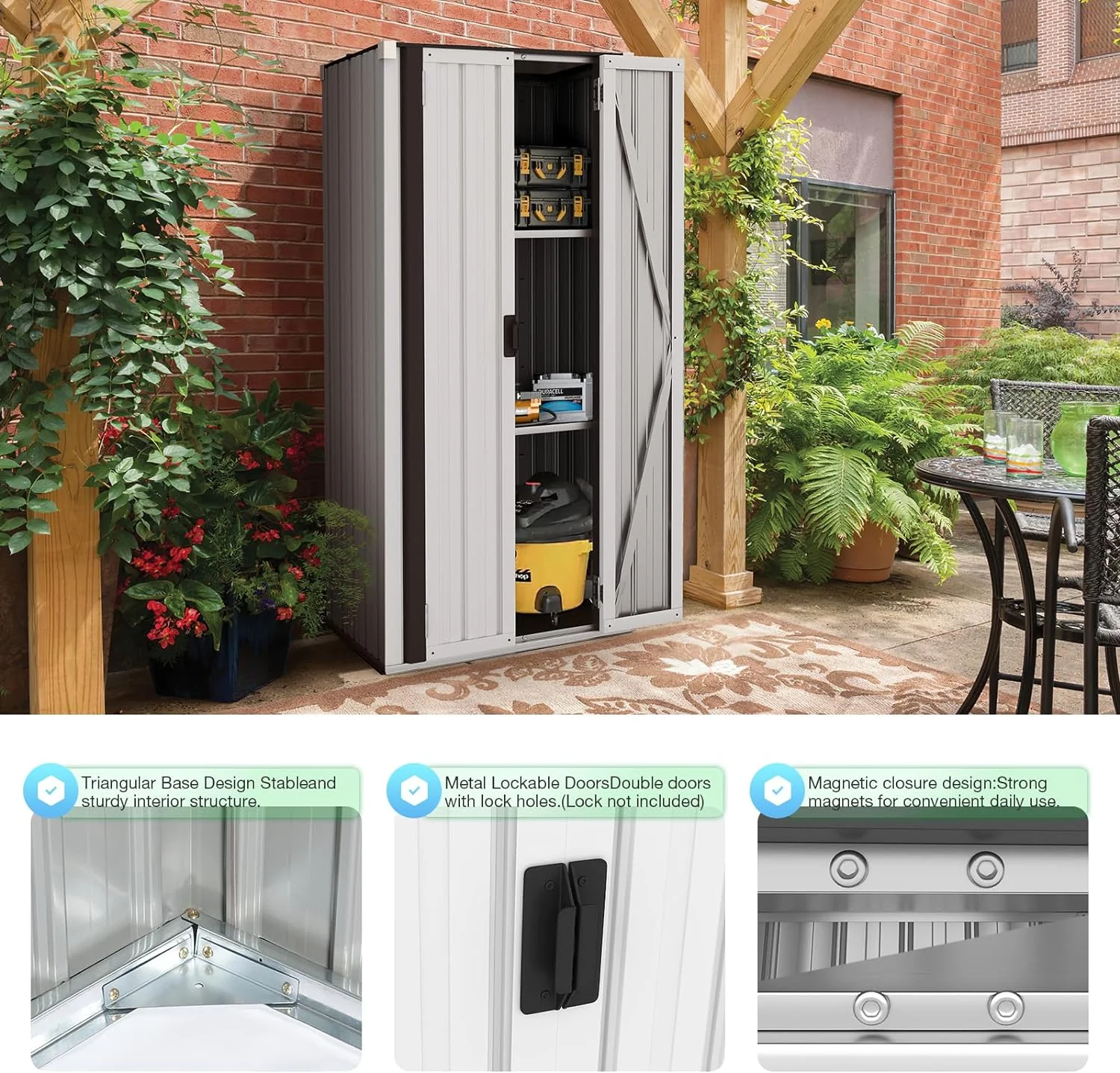 AECOJOY Outdoor Storage Cabinet Waterproof with Adjustable Shelves, Lockable Metal Outdoor Garden Storage Sheds Organizer, Versatile for Garage, Backyard, or Indoor Use