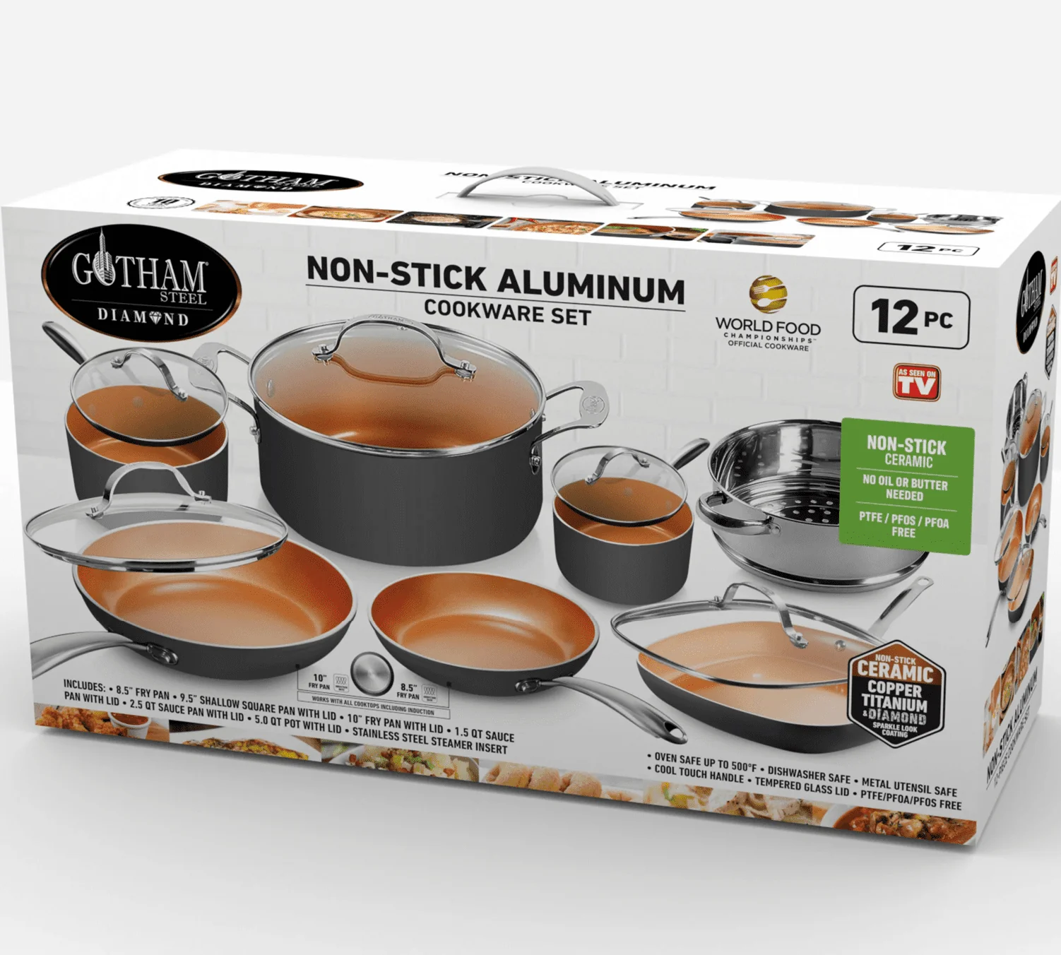 Gotham Steel Pots and Pans Set, 12 Pieces Kitchen Set with Non-Stick Ti-Cerama Copper Coating – Includes Skillets, Fry Pans and Stock Pots, Ocean Blue