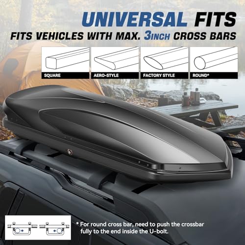 Auto Dynasty Hard Shell Roof Top Mount Car Storage Travel Luggage Box Cargo Carrier, 53 (L) x 34 (W) x 15 (H) Inches, Capacity 110 Pounds, 11 Cubic Feet (Tool-Free Install), Glossy Black Finish