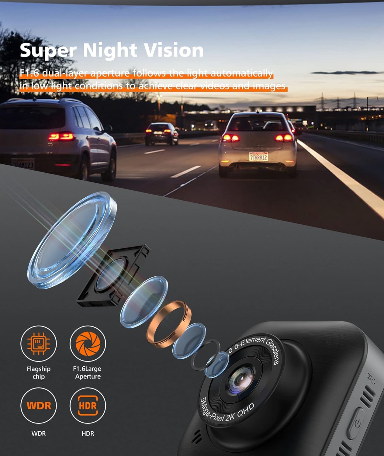 Spedal Dash Cam Front with 32GB SD Card 1080P Full HD Car Camera 2560x1440P HD F1.6 Aperture Record Ultra Night Vision 150° Wide Angle Smart Dash Camera for Cars, Loop Record, G-Sensor Pack of 2