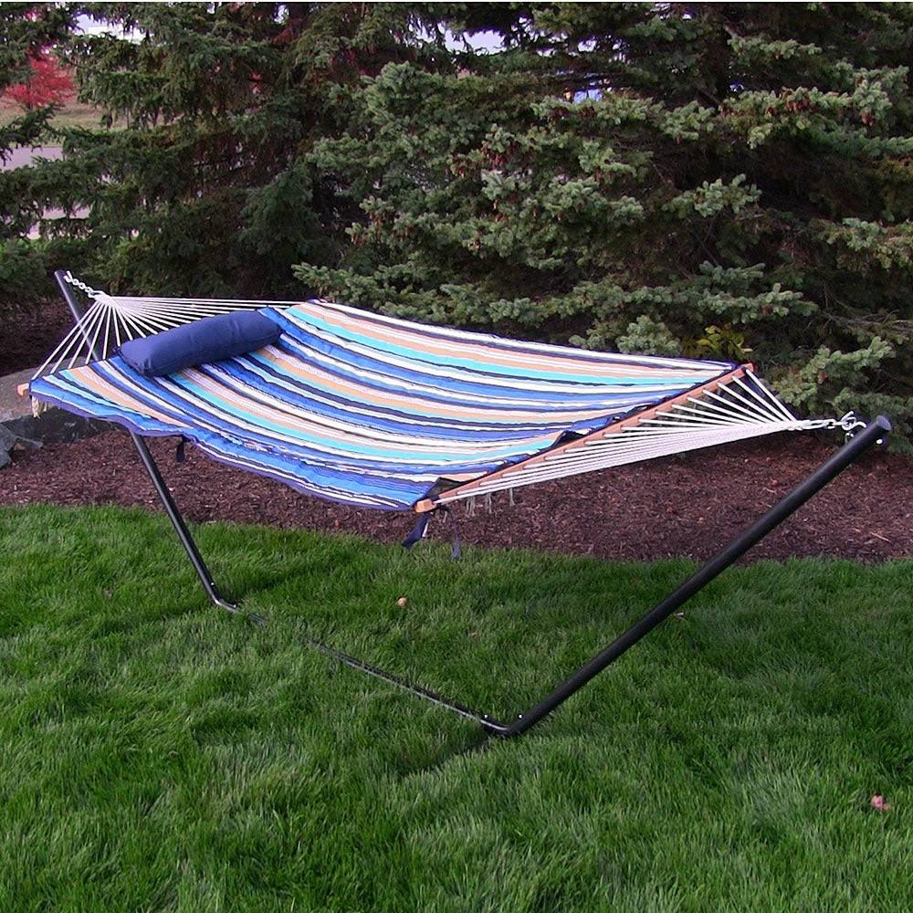 Sunnydaze Decor Multi Color Chevron Cotton Rope Hammock with 12 Foot Stand Pad