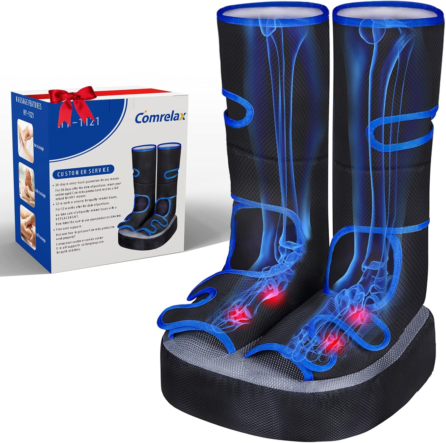 Comrelax Pro Shiatsu-Foot-Massager with Heat, Air Compression Leg Massager for Circulation Calf, Helpful for Pain Relief, Muscles Relaxation, Multiple Massage Modes & Intensities