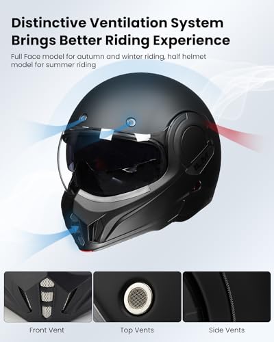 ILM Vintage Full Face Modular Motorcycle Helmet for Adults Men ATV UTV Snowmobile with 180° Reversible Chin Guard DOT Model-B707(Matte Black, L)