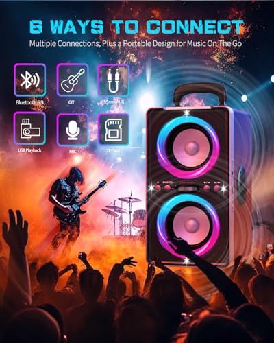 Portable Bluetooth Speaker, 200W (Peak) Loud Sound Stereo with subwoofer, Fast Charging, 20H Playtime, Wireless TWS Speakers with LED Light for Party Camping Outdoor Beach