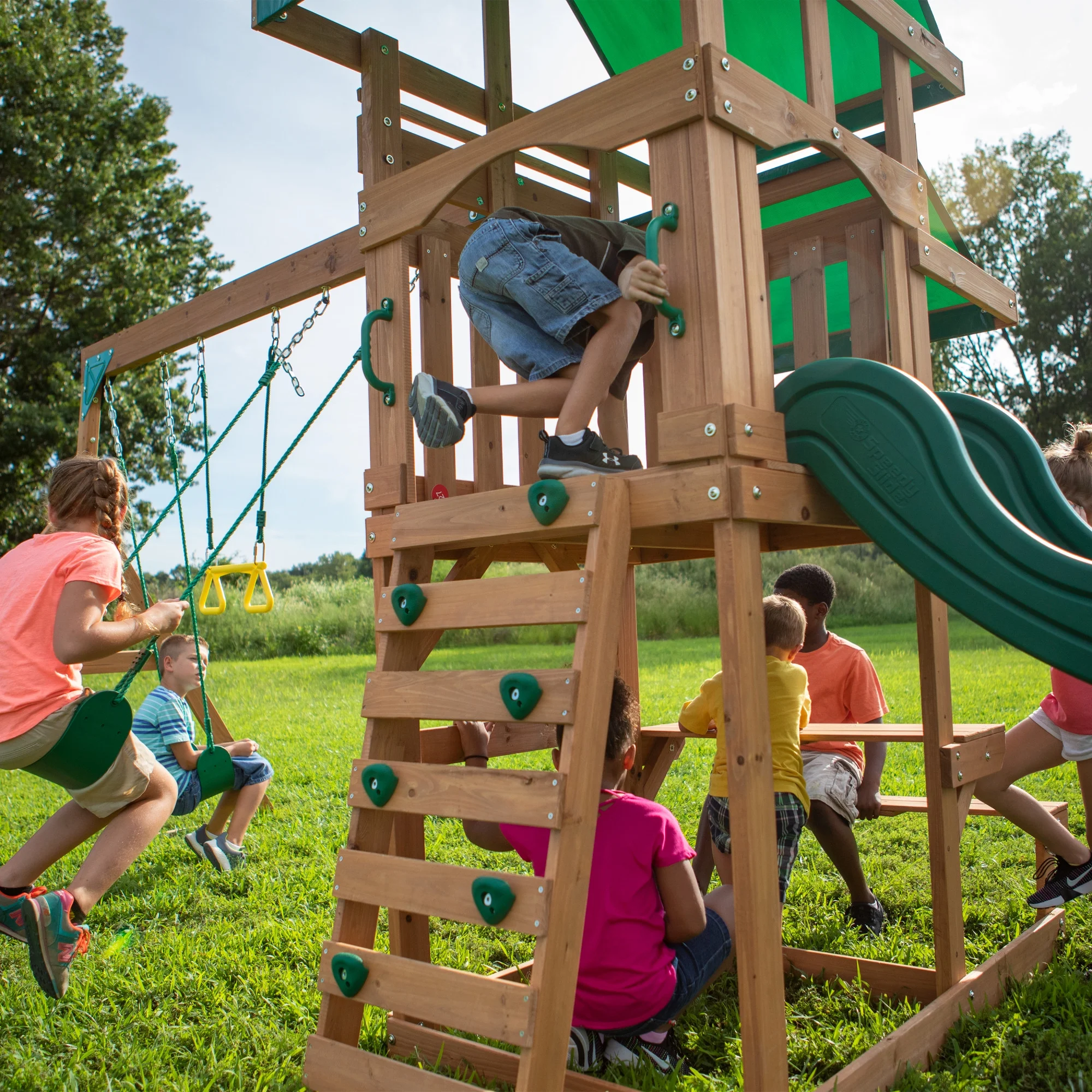Backyard Discovery Belmont All Cedar Wood Playset Swing Set