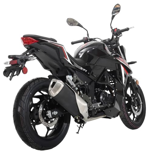 X-PRO Python 250 Electronic Fuel Injection Street Motorcycle with Manual Transmission, Electric Start! 17" Wheels! Assembled In Crate! (Black)