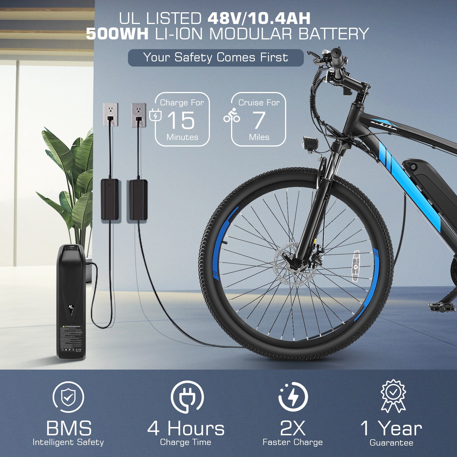 Elifine 27.5" Electric Bike, 500W Electric Bicycles for Adults, 48V 10.4Ah UL 2849 Removable Battery Ebike, 19.8mph Electric Mountain Bike, Lockable Suspension Fork, Professional 21 Speed Blue