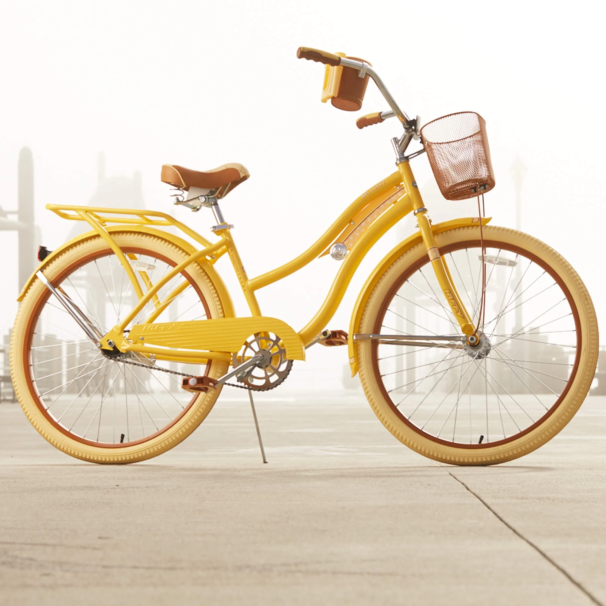 Huffy, Nel Lusso Classic Cruiser Bike with Perfect Fit Frame, Women's, Yellow, 26 Inch