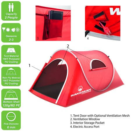 Wakeman Outdoors 2-Person Red Pop-Up Tent with Carry Bag