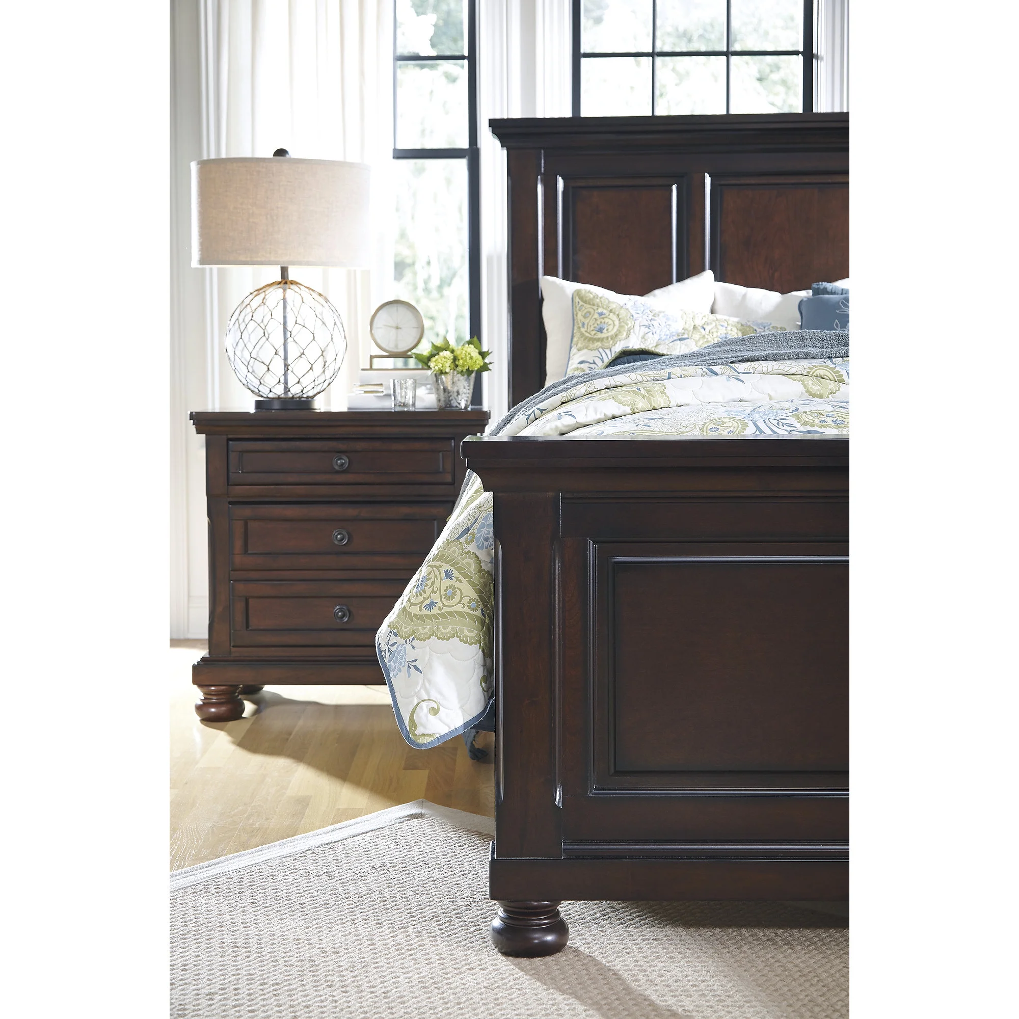 Signature Design by Ashley Porter Classic 2 Drawer Nightstand with Dovetail and Ball-bearing Construction, Dark Brown