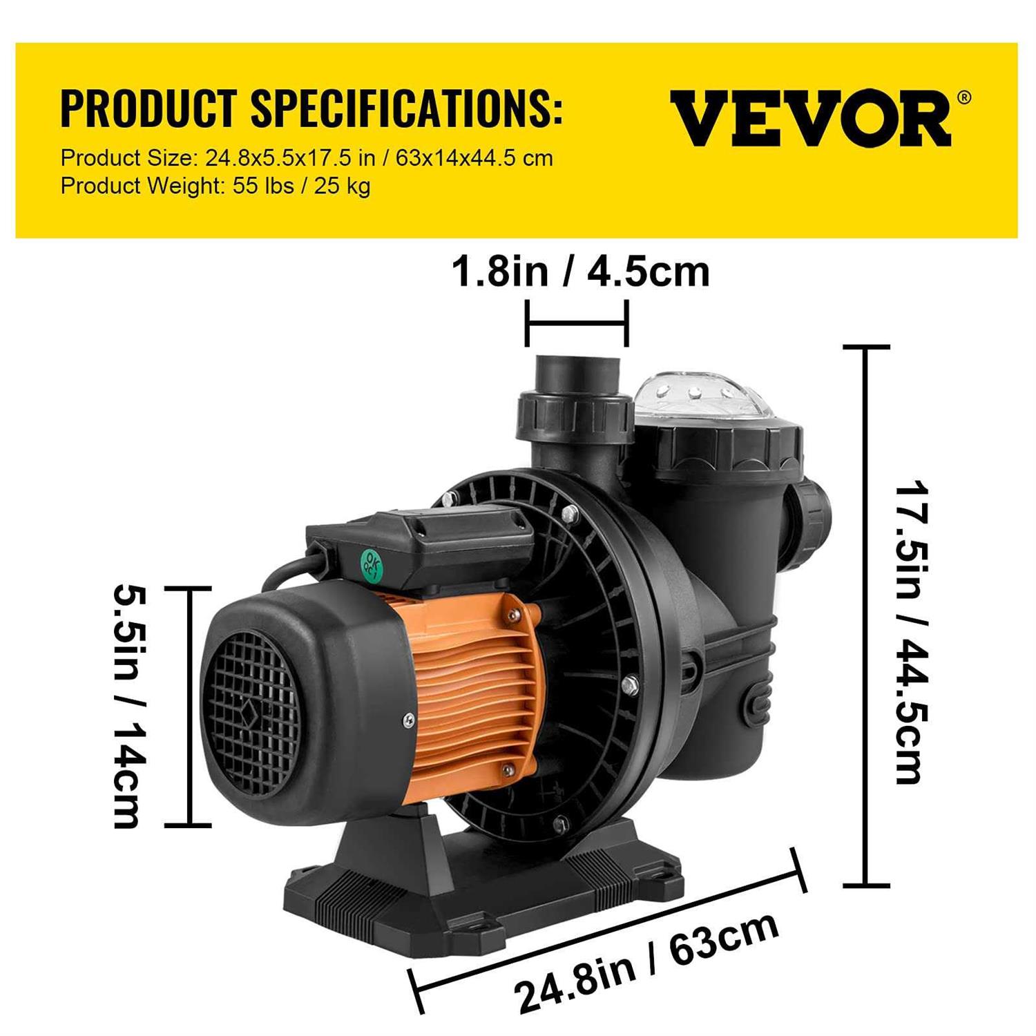 VEVOR Solar Swimming Pool Pump 1200W 136GPM Pool Heat Pump 72VDC Head 62 ft. w/ MPPT Controller and Powder Cord for Park Pool - Shop Hardware Tools Online Store
