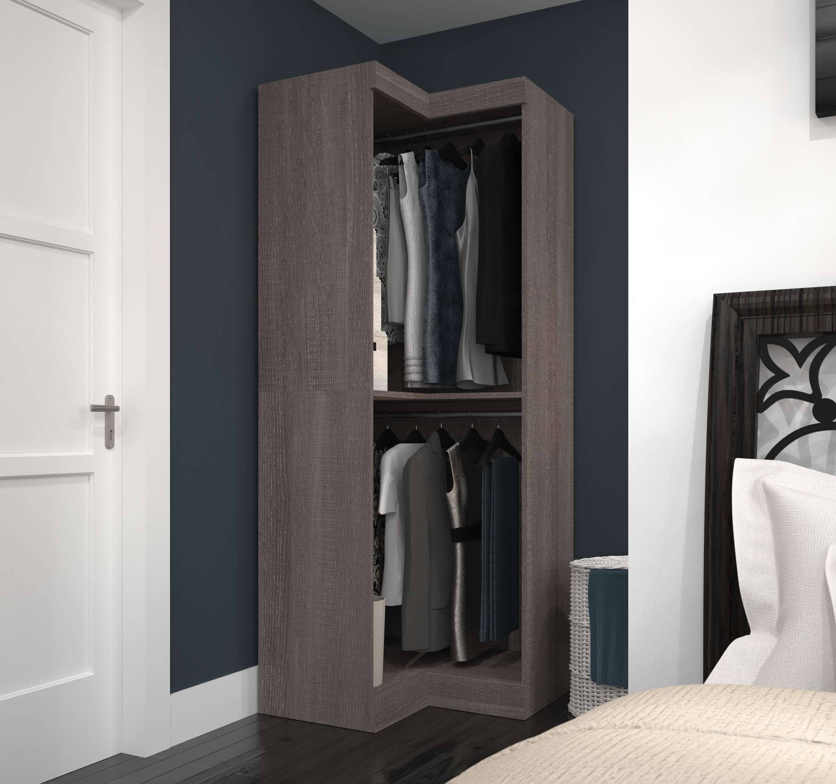 Bestar Corner Closet Storage Unit, Bark Gray