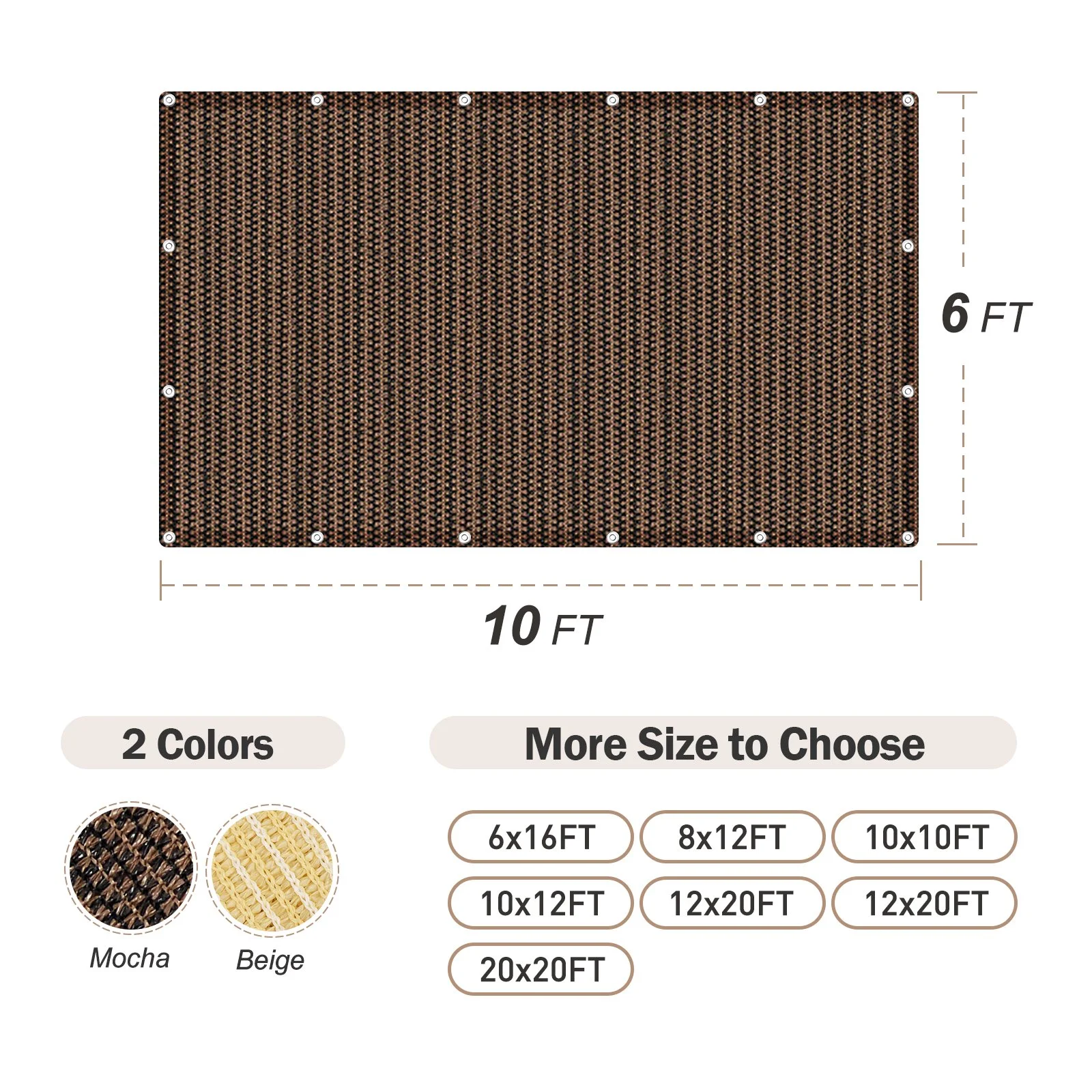 90% Shade Fabric Sun Shade Cloth Privacy Screen for Outdoor Patio Garden Pergola Cover Canopy 6x10 FT, Mocha